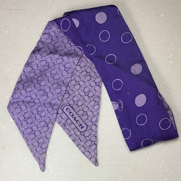 Coach Silk Purple Kissing C Monogram Signature Polka Dot Twilly Purse Hair Scarf - Picture 1 of 8